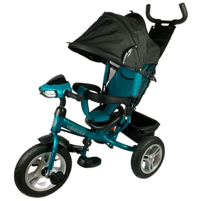 Велосипед трёхколесный с ручкой Солнце для малышей Рыжий кот ВЛ-0621 голубой 1